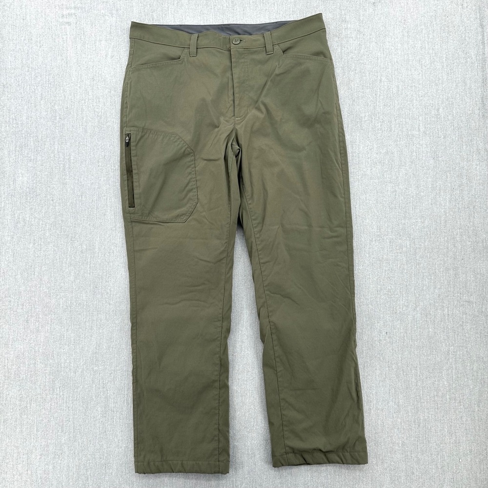 Eddie Bauer Fleece Lined Pants Mens 36x30 Green Tech Nylon Hiking Outdoor